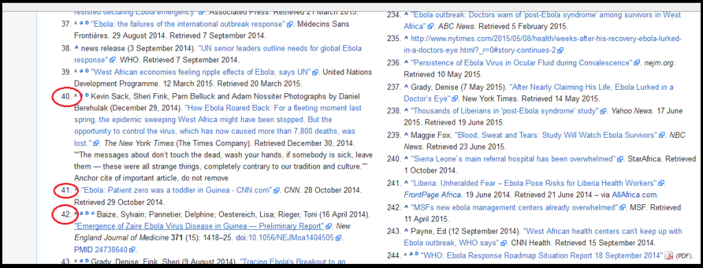 Ebola index case reference list