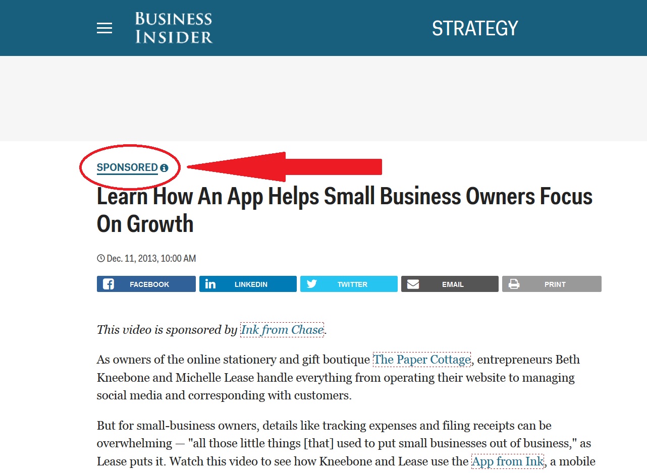 Business Insider screenshot sponsored post