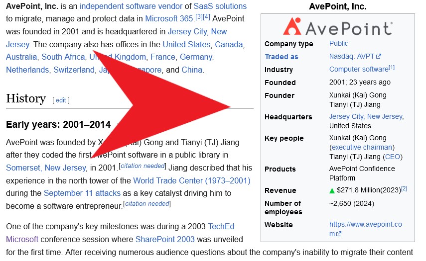 Example of a Wikipedia infobox on a company page